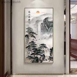 Abstract Mountain Landscape Guest-Greeting Pine Canvas Painting Chinese Wall Art Picture Poster Print for Room Home Office Decor L230704