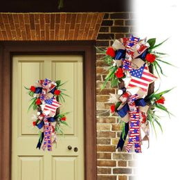 Decorative Flowers Beautiful Welcome Door Garland Reusable Front Wreath Bowknot US Memorial Day Veterans Hanging