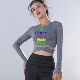 Women's T Shirts Autumn 2023 Fitness Wear Long Sleeve T-Shirt Crop Cross Quick Dry Tops Custom LOGO