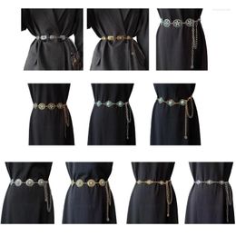 Belts N58F Waist Chain With Relief Turquoise Buckle Women Dress Belt Shinning Thin