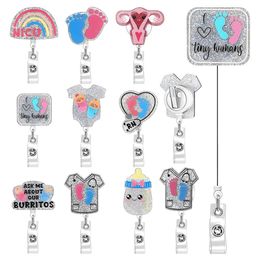 10 Pcs/Lot Custom Key Rings Baby Theme Badge Reel Retractable Nurse Gift NICU Baby Feet Uterus Badge Holder Nurse Accessories for Nursing Student