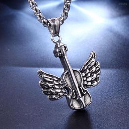 Pendant Necklaces Megin D Stainless Steel Titanium Guitar Angel Wing Hip Hop Collar Chain Necklace For Men Women Couple Gift Fashion Jewel