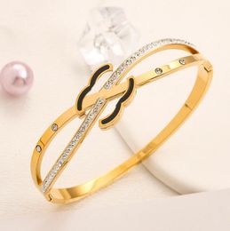 Fashion Classic Jewellery Designer Bracelet Gold Plated Brand Double Letter Bracelet Crystal Rhinestone Valentines Day Wedding Party