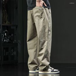 Men's Pants Spring Atutumn Cargo Trendy Outdoor Wide Leg Banded Pant Loose Elastic Waist Overalls Daliy Casual Trousers D128