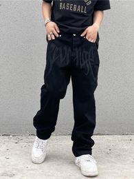 Men's Jeans Y2K Hip Hop Embroidered Letter Black Pants Harajuku Fashion Casual Loose Large Size Versatile Streetwear