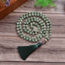 Pendant Necklaces 8mm Burmese Jade Beads Knot 108 Mala Necklace Meditation Yoga Prayer Jewelry Tassel Life Tree Pendant Rosary for Men and Women HKD230712