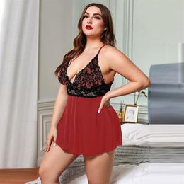 Women's Plus Size Underwear Sleepwear Lace Sheer Women Nightgowns With Matching Thong Sleeveless Backless Criss Cross Design 341x