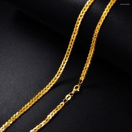 Chains Solid Real 24K Yellow Gold Women Lucky Ear Of Wheat Chain Link Necklace 40-45cm