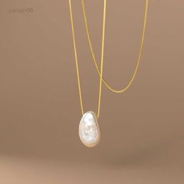 Pendant Necklaces elegant Authentic 925 Sterling silver Irregular baroque Pearl Pendant Necklace Jewellery C-D9413 HKD230712