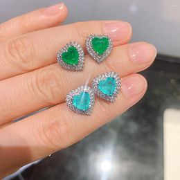 Stud Earrings Cute Love Heart Crystal 925 Sterling Silver Fashion CZ Sapphire Emerald Jewelry For Women Brincos