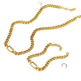 Never Fade Stainless Steel Jewelry Sets Famous Men Women Brand Letter Designer Bracelet Necklace 18K Silver Gold Plated Choker Chain Fashion Accessories