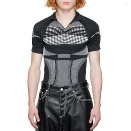 Men's T Shirts C Y Elastic T-shirt Male Casual Zipper Slim Turtleneck Breathable Trendy Contrast Color Spliced Top 9A8187