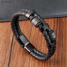 Charm Braid Rope Bracelet For Men Stainless Steel Magnetic Buckle Genuine Leather Bracelets Bangles Male Female Jewellery L230704