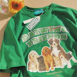 Women's TShirt American retro dog print cotton short sleeved tshirt men and women loose couple clothe clothing y2k oversized t shirt 230711