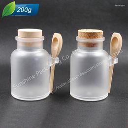 Storage Bottles 12 X 200G ABS Round Bath Salt Bottle 200ml Powder Plastic With Cork Jar Wood Spoon Packaging