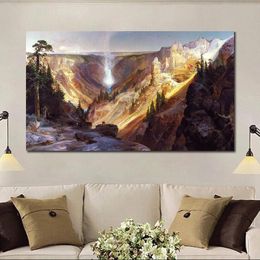 Hand Painted Impressionist Landscape Canvas Wall Art Grand Canyon of the Yellowstone Modern Artwork Beautiful Dining Room Decor