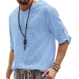 Men's Casual Shirts 2023 Cotton Linen Shirt Long Sleeve Hippie Tee Tops Beach Vintage V-neck Loose Pullover Mens Streetwear