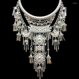 Pendant Necklaces LosoDo Boho Retro Ethnic Style Exaggeration Collar Hmong Miao Silver Tassels Collars Jewellery Support Wholesale