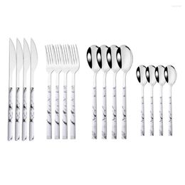 Dinnerware Sets Imitation Wooden Handle Cutlery Set Stainless Steel 16Pcs Tableware Knife Fork Spoons Silverware Western Flatware