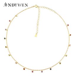 Pendant Necklaces ANDYWEN 925 Sterling Silver Gold Rainbow Zircon Charm Choker Chain Necklace Rock Punk Party New Beads Pendant Fine Jewelry HKD230712