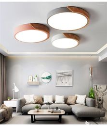 Ceiling Lights Modern LED Colourful Round Wood & Metal Cover Kitchen Living Room Bedroom Study Corridor El Home Fixture