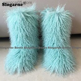 Boots 2023 Women Winter Snow Boots Outdoor Faux Wool Fur Boots Luxury Furry Faux Fleece Bottes Woman Warm Platform Shoes Large Size T230712