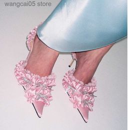 Sandals Brand Satin Bowknot Pumps For Women Luxury Sweet Girls Silk Slingback High Heels Pointed Toe Sexy Dress Wedding Shoes T230712