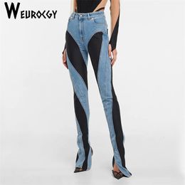Skirts Fashion Women s Jeans 2023 Autumn y2k Style Versatile Slim Deconstruct Panelled High Waist Split Long Denim Pants Sexy 230711