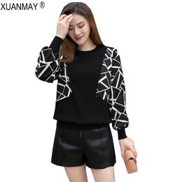 Set 2023 Brand Design Casual Pullover Sweater Spring Women Lace Ing Knit Sweater Elegant Leopard Print Black Knitting Top