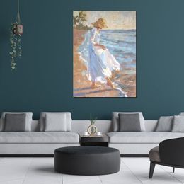 Large Abstract Canvas Art Woman on the Beach Hand Painted Oil Painting Statement Piece for Home