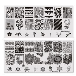 Stickers Decals 9Pcslot Rectangle Stamp Template Floral Skull Gear Pattern Plate Manicure Nail Art Stamping Image Plates Stencils Tools 230712