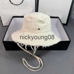 Wide Brim Hats Bucket Hats Fashionable mens hat vintage cap adjustable drawstring frayed wide brim cotton lining casquette outdoor travel anti sunburn classic buck