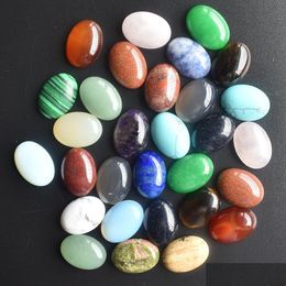 Stone Natural 13X18Mm Oval Loose Beads Opal Rose Quartz Tigers Eye Turquoise Cabochons Flat Back For Necklace Ring Earrrings Jewelry Dhuax
