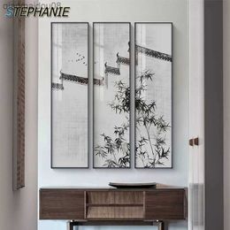 Chinese Ink Building Bamboo Canvas Painting Nordic Home Decoration Wall Poster and Print Wall Art Picture Large Size Wall Decor L230704