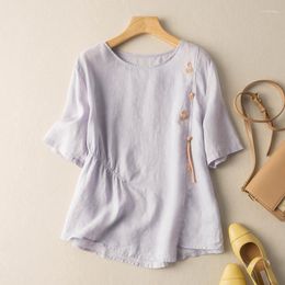 Women's T Shirts 2023 Summer Top T-Shirts O-neck Shirt Women Short Sleeve Casual Loose Tshirts T-Shirt Plus Size Cotton Linen Tee Q358