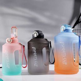 water bottle Frosted Sports Water Bottle With Scale Straw Motivational Kettle Home Outdoor Gym Fitness Supplies Big Bottles 1500/2300/3800ml
