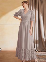 Casual Dresses Women Elegant Maxi 2023 Spring Summer V-Neck Lantern Sleeve Printed Mesh Turkish Evening Party Robe Vestidos