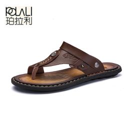 Sandals POLALI Men Genuine Split Leather Beach Brand Casual Shoes Flip Flops Slippers Sneakers Summer 230711