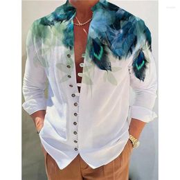Men's Casual Shirts Spring Autumn 3D Print Long-Sleeved Stand-Up Collar Shirt Cardigan Fashion Tops Streetwear Clothing For Men