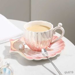 Mugs Gradual Pearl Shell Ceramic Coffee Cup Saucer Set Breakfast Cup Coffee Mug Water Cup Creative Tea Set Cute Milk Cup Gift R230712