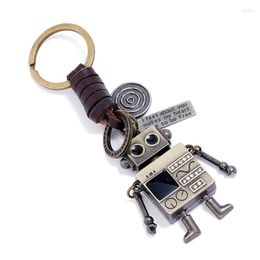 Keychains ZG Simple And Personalised Cowhide Keychain Retro Woven Hands Feet Movable Robot Keyrings Creative Girl Bag Pendant