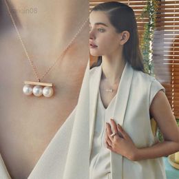 Pendant Necklaces Kurshuni Brass Balance Bar Pearl Pendant Necklace For Women Luxury Quality Cubic Zirconia Jewellery Set New Trend Accessories HKD230712