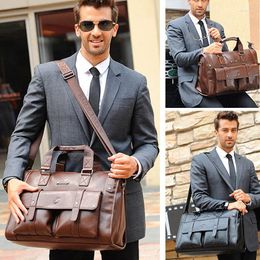 Briefcases Prettyzys Men Leather Black Briefcase Business Handbag Messenger Bags Male Vintage Shoulder Bag Men's Large Laptop Travel