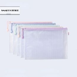 Filing Supplies 5pcsset Mesh Zipper Pouch Document Bag Waterproof Zip File Folders A4 School Office Pencil Case Storage Bags 230711