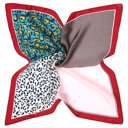 Scarves Matagorda Design 53cm Grid Splicing Leopard Grain Color Woman Scarf Little Kerchief Hi-Q Imitated Silk Neckerchief