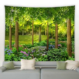 Tapestries Customizable Natural Forest Waterfall Landscape Tapestry Scene Home Art Bedroom Room