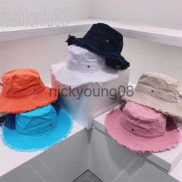 Wide Brim Hats Bucket Hats Designer cap baech bucket hats for men frayed wide brim adjustable drawstring cappello retro ins metal letter multicolor fashion luxury ha