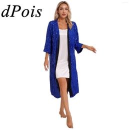 Women's Jackets Womens Shiny Sequins Long Cardigan 3/4 Sleeve Open Front Shrug Outerwear For Evening Party Club Clubbing Wedding Wraps