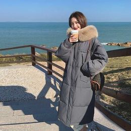 Women's autumn and winter long hooded fur collar down jacket, thickened large fur collar around the neck, no air leakage warm soft, simple and fashionable version.