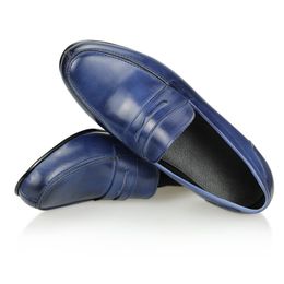 Sewing High Handmade Elegant Quality Casual Loafers Men Retro Daily Wear Blue Comfotable Custom Leather Shoes 9851